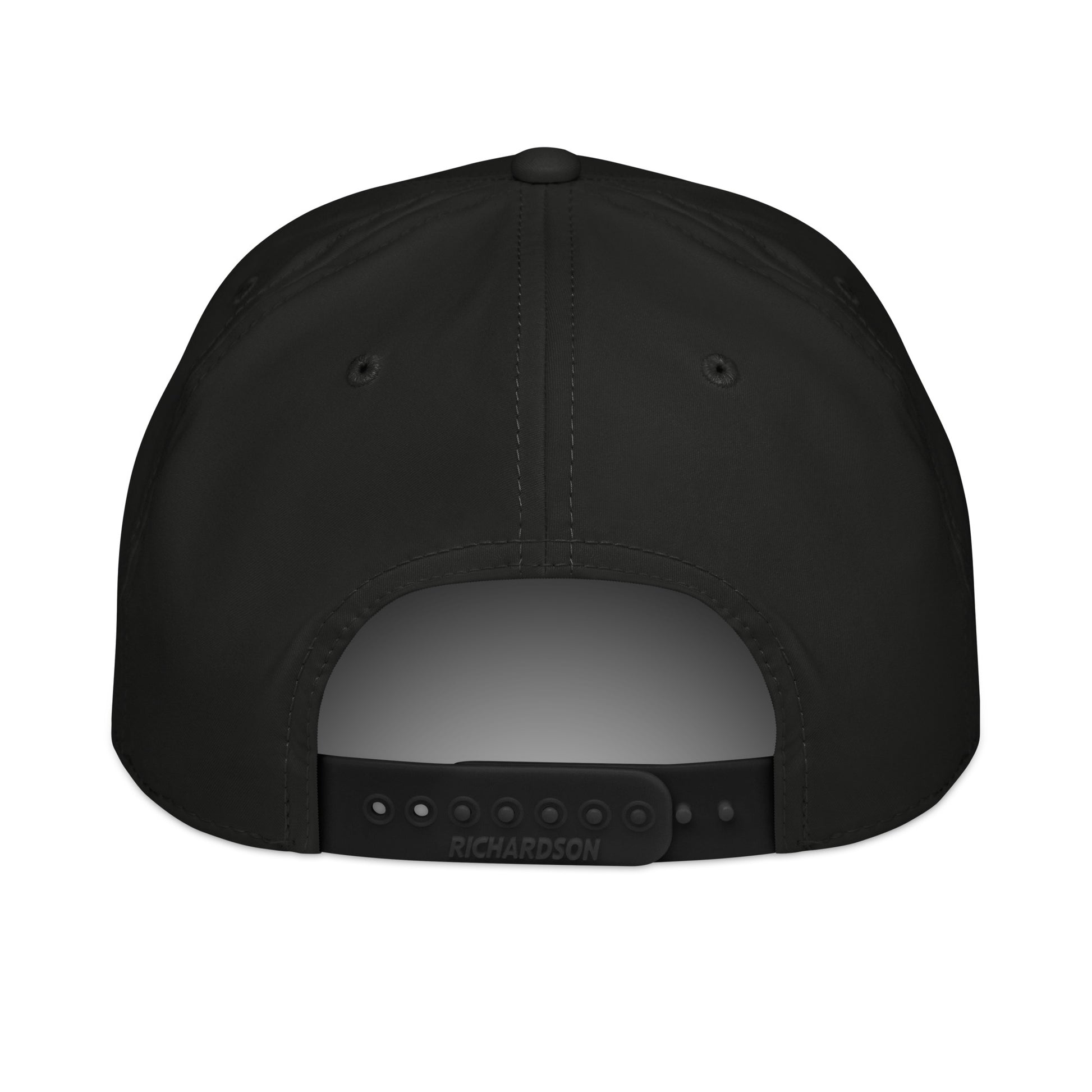 Black 'Motorcycles and Shit' trucker hat by Highway Division, styled with biker streetwear, worn by a rider standing next to a custom Harley-Davidson motorcycle.